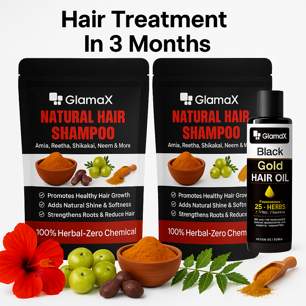 Glamax Herbal Hair Treatment In 3 Months โ 100% Natural Shampoo 2 & Natural Hair Oil 1