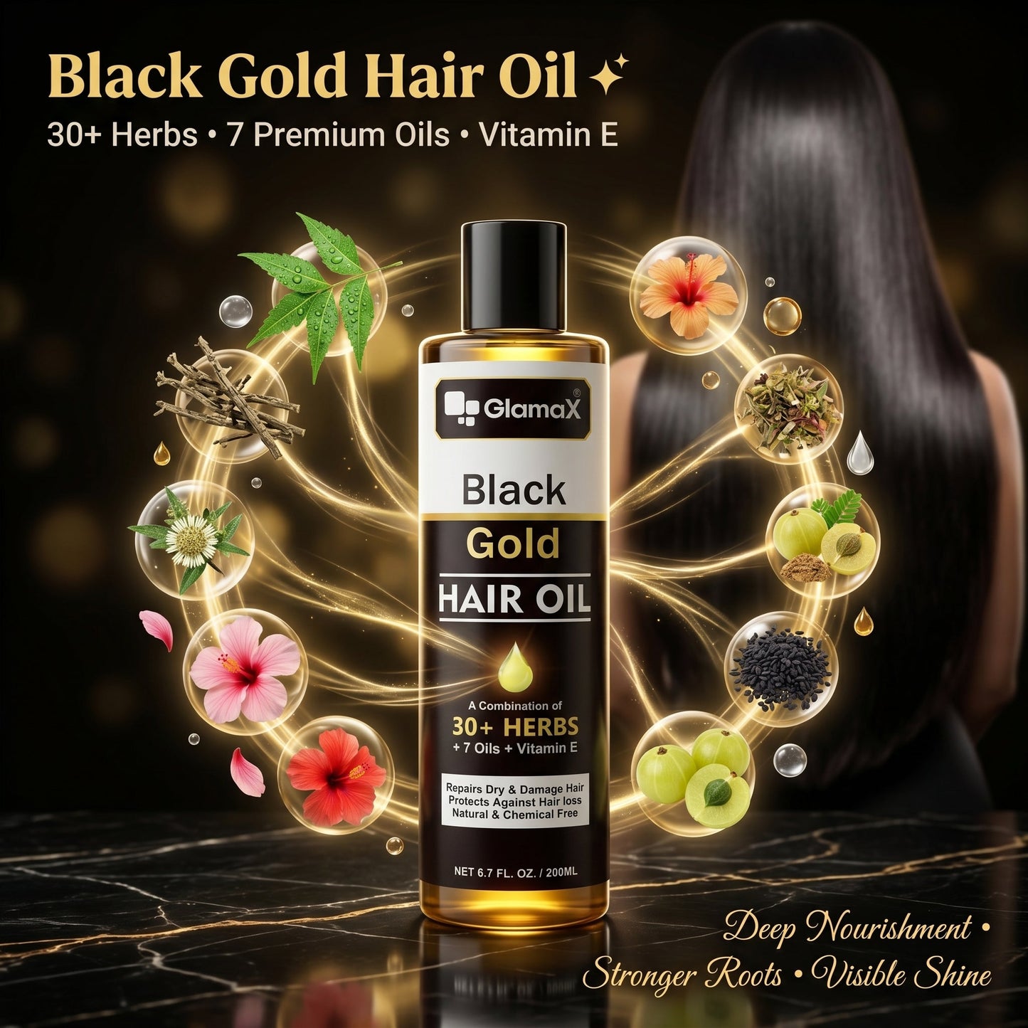 Black Gold Hair Oil With  30+ Herbs , 7 Premium Oils And Vitamin E