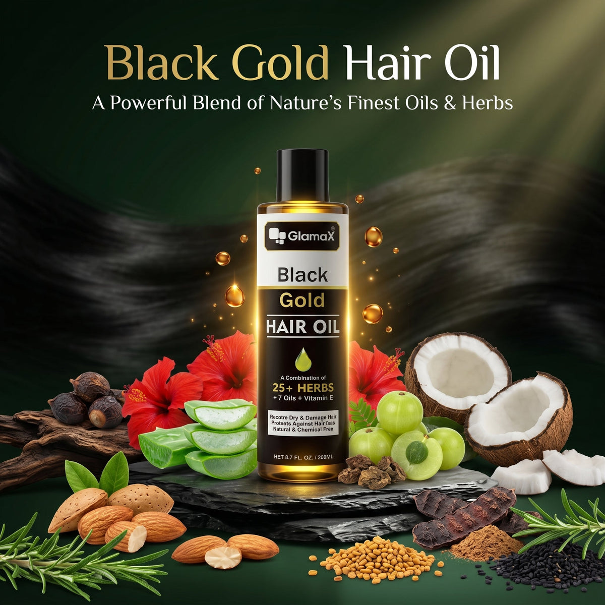 Black Gold Hair Oil With  30+ Herbs , 7 Premium Oils And Vitamin E